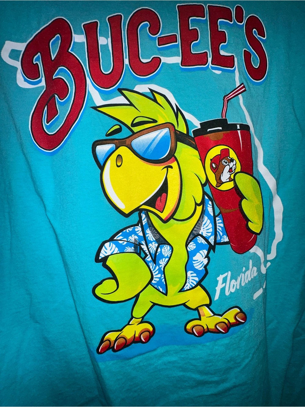 Buc-ee's Florida Parrot Graphic Tee - Turquoise Large unisex
